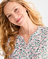 Style & Co Women's Printed Short-Sleeve Henley T-Shirt, Exclusively at Macy's
