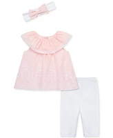 Little Me Baby Girls 3-Pc. Eyelet Top, Leggings & Headband Set