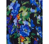 Betsy & Adam Plus Floral-Print Halter Gown