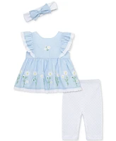 Little Me Baby Girls 3-Pc. Chambray Daisy Tunic, Leggings & Headband Set