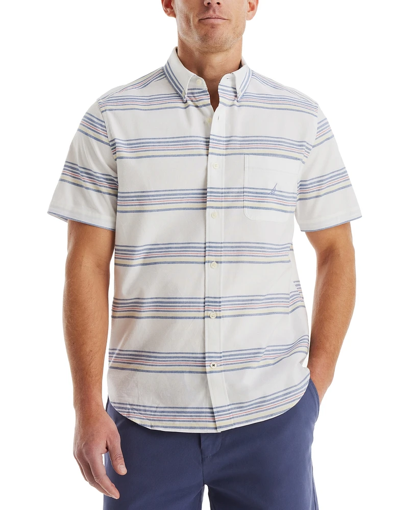 Nautica Men's Short Sleeve Button-Down Striped Oxford Shirt