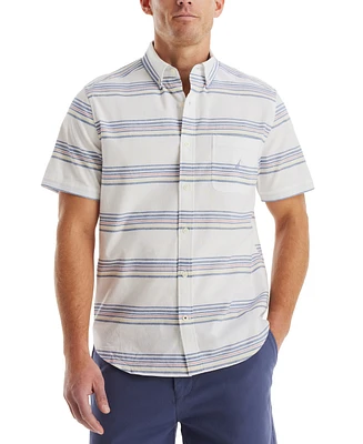 Nautica Men's Short Sleeve Button-Down Striped Oxford Shirt