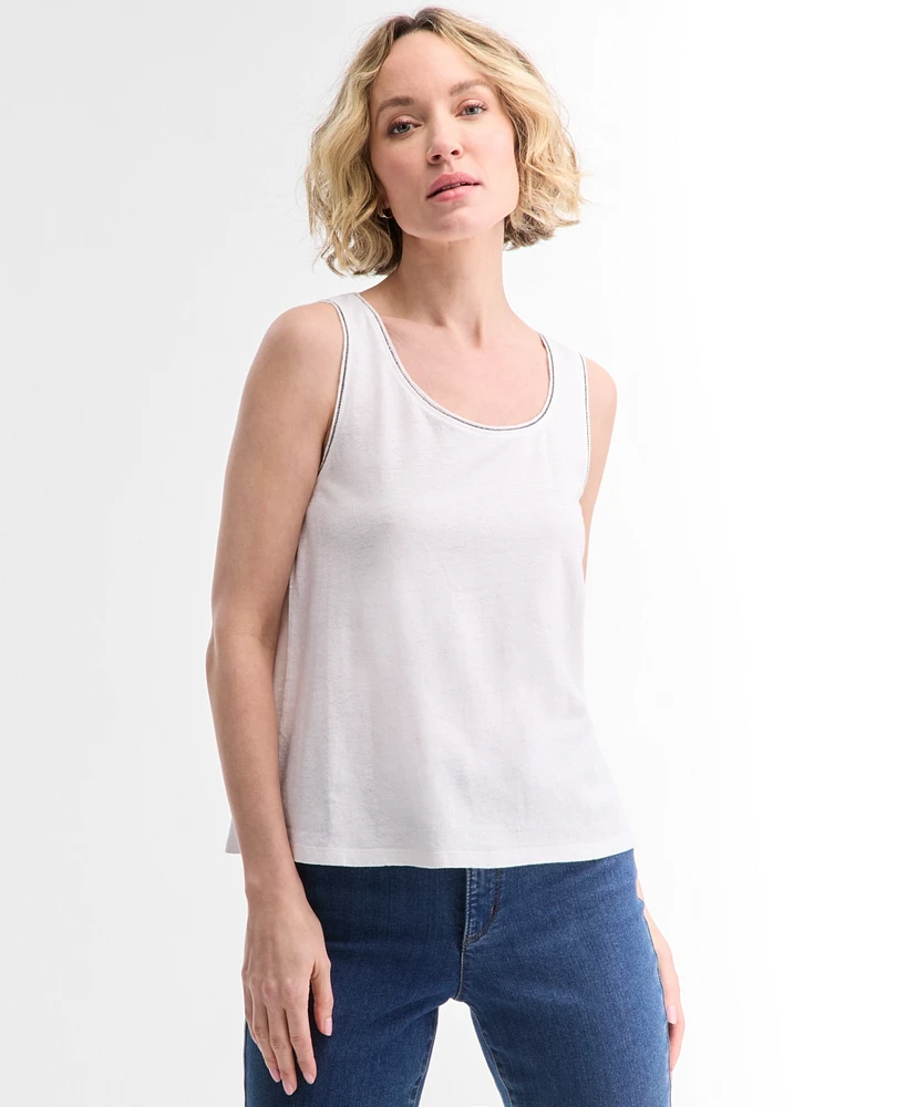 Charter Club Women's Embellished Linen-Blend Tank Top, Exclusively at Macy's