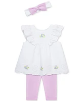 Little Me Baby Girls 3-Pc. Sweet Eyelet Floral Top, Leggings & Headband Set