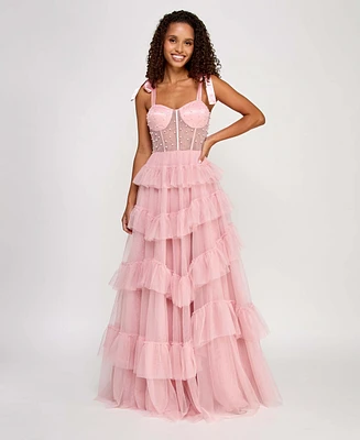 Say Yes Juniors' Faux-Pearl-Corset Ruffled-Skirt Ball Gown, Created for Macy's