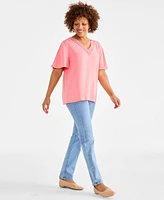 Style & Co Petite Lace-Trimmed V-Neck Pullover Top, Exclusively at Macy's