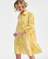 Charter Club Women's Printed 100% Linen Flounce Shirtdress, Exclusively at Macy's