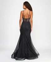 City Studios Juniors' Studded Mesh-Waist Evening Gown