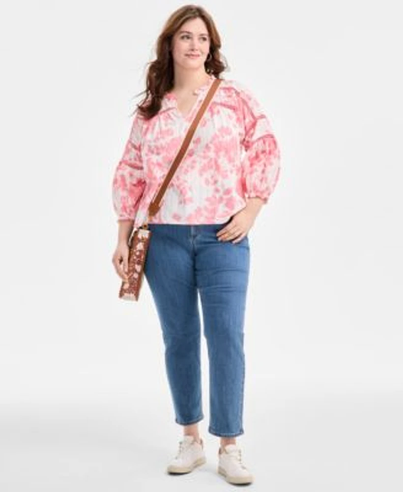 Style Co Plus Size Printed Top High Rise Straight Leg Jeans Exclusively At Macys