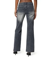 Edikted Womens Alysse Low Rise Washed Jeans