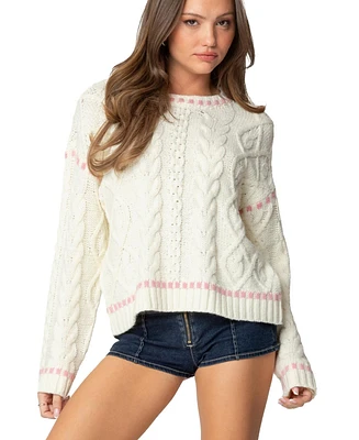 Edikted Womens Eleni Cable Knit Sweater