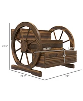 Outsunny Wooden Wagon Planter Box, Decorative 3-Tier Stair Step Garden Bed
