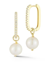 Rachel Zoe 14K Gold Plated Sterling Silver Pearl Charm Square Hoop Earrings