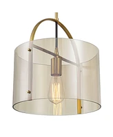 Collin 11 3/4" Modern Pendant Ceiling Light Fixture Dining Room Over Table Kitchen Island Foyer Drum Hanging Round Soft Gold Finish Cognac Glass Hallw