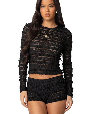 Edikted Womens Maisley Sheer Lace Top