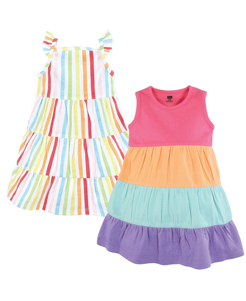 Hudson Baby Toddler, Child Girl Cotton Dresses, Rainbow Stripe