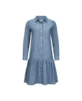 Hope & Henry Women's Organic Chambray Long Sleeve Drop Waist Shirt Dress