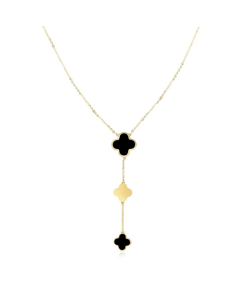 The Lovery Onyx Clover Lariat Necklace 14K Gold