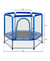 55'' Toddlers Trampoline with Safety Enclosure Net and Balls, Indoor Outdoor Mini for Kids