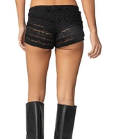 Edikted Womens Maisley Sheer Lace Shorts