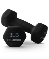 HolaHatha 2, 3, and 5 Pound Neoprene Dumbbell Free Hand Weight Set w/Rack, Black