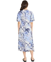 Luxely Women's Satin Printed Midi Dress