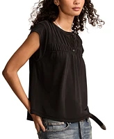 Lucky Brand Women's Smocked Short-Sleeve Henley Top