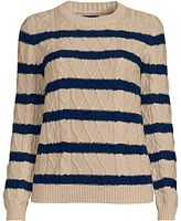 Lands' End Women's Aran Cable Crew Neck Sweater