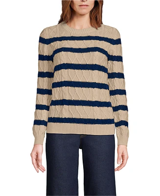 Lands' End Women's Tall Aran Cable Crew Neck Sweater