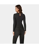 Bebe Women's Mesh Combo Front Twist Knit Bodysuit