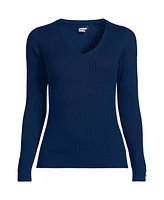 Lands' End Women's Fine Gauge Cotton Baby Cable Vneck Sweater