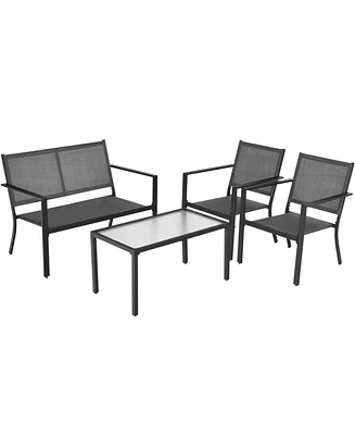 Gymax 4 Pcs Patio Furniture Set Sofa Coffee Table Steel Frame Garden