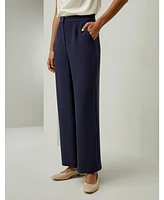 Women's Silk Wide Leg Tailored Pant with Mid Rise