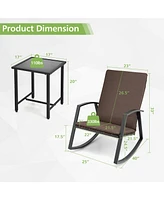 Gymax 3PCS Rattan Bistro Rocking Chair Set Patio Furniture w/ Cushions