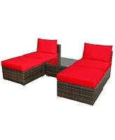 Gymax 5PCS Outdoor Patio Furniture Set w/ Coffee Table Ottoman Cushion