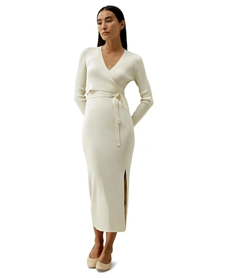 Elegant Wrap-Front Silk Knit Dress for Women