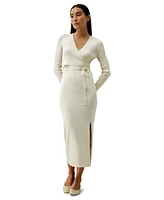 Elegant Wrap-Front Silk Knit Dress for Women