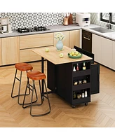 46.46"Multi-Functional Kitchen Island Cart with Stylish and Minimalist Bar Stools, Combination Set, Convenient and Practical (Black)