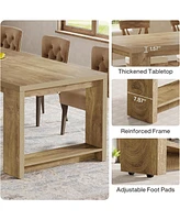 Tribesigns 86.61-Inch Dining Table for 6-8, Farmhouse Narrow Kitchen Table with Wood Pedestal Base, Extra Long Rectangular Dinner Table for Living Roo