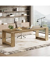 Tribesigns 2 Person Desk, 86.6 Inches Extra Long Desk, Double Computer Writing Table, All Wood Large Desks Workstation for Home Office, Natural Oak
