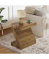 Tribesigns Wood Side End Table for Living Room, Bedside Nightstand for Bedroom, Z-Shaped