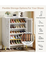 Tribesigns Mirrored Shoe Cabinet, 5-Tier White Modern Shoe Organizer Cabinet with Doors, Large Wooden Freestanding 25-Pair Shoe Rack Closet Storage Ca