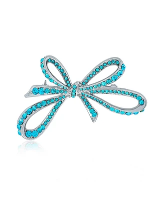 Bling Jewelry Blue Crystal Statement Ribbon Bow Brooch Pin Silver Plated