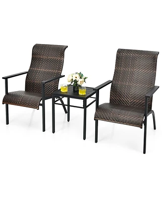 Gymax 3PCS Rattan Bistro Chair Set Patio Furniture W/Table