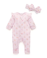 Purebaby Baby Girls Zip Coverall & Headband Set