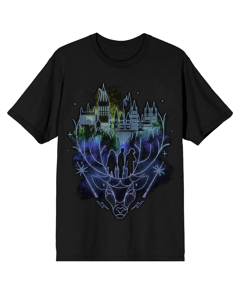 Harry Potter Hogwarts Patronus Line Art Men's Black T-shirt-3XL