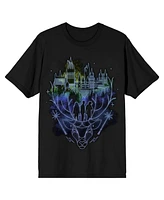 Harry Potter Hogwarts Patronus Line Art Men's Black T-shirt-3XL