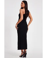 Quiz Women's Asymmetric Scuba Crepe Maxi Dress with Embellished Detail