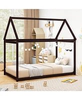 Stable Kids Platform Floor Bed with Roof and Heavy-Duty Slats