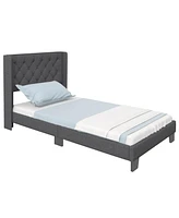 Twin/Full/Queen Size Upholstered Platform Bed with Button Tufted Headboard-Twin Size